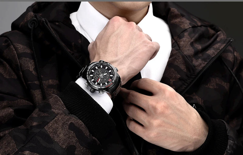 NAVIFORCE-Relógio masculinode de aço inoxidável impermeável 30 metros, totalmente funcional